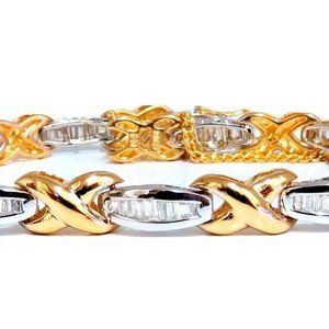 1.60ct natural baguette diamonds x bracelet 14 karat two-tone & safe chain*